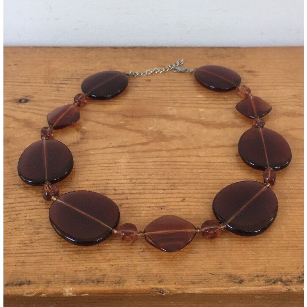 Vintage Style Brown Faux Amber Large Bead Adjustable Costume Necklace 19.5"